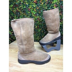 UGG Ultimate Tall II Boots Shoes Chestnut Brown Leather & Sheepskin Women's 9